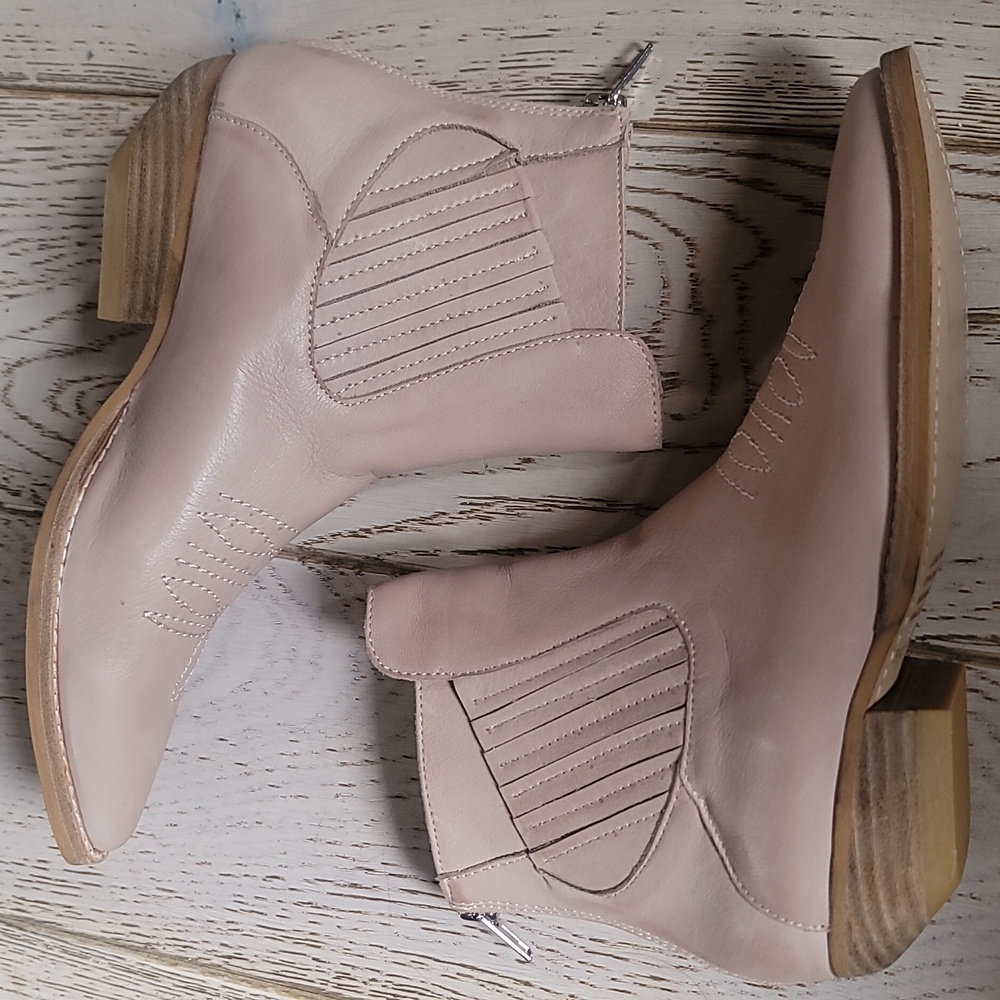 Anthropologie Silent D Puly Western Bootie 6.5/ 37 Taupe Nude Smooth Leather - Picture 5 of 11